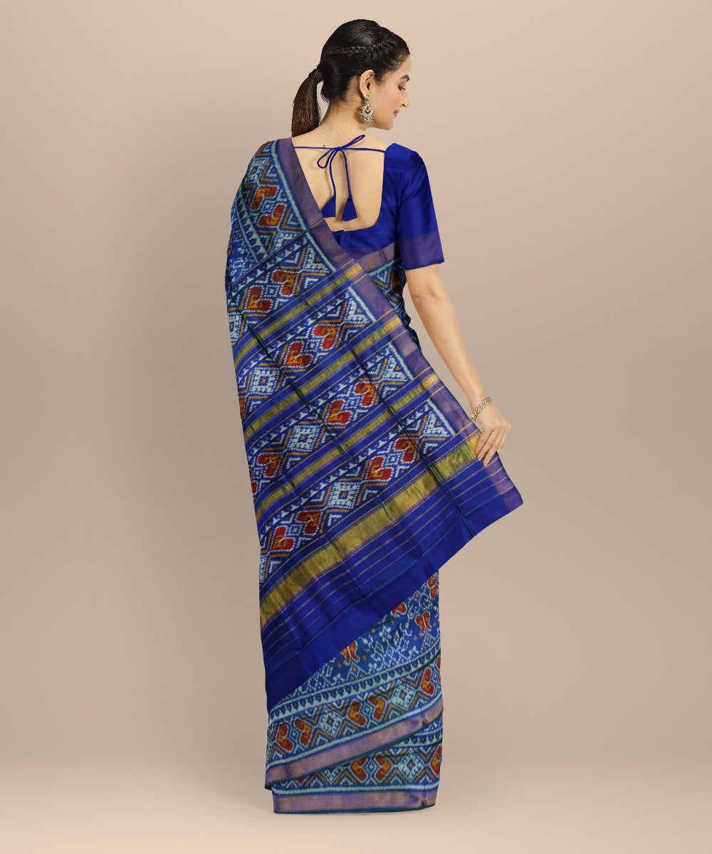Navy blue golden silk handwoven patola saree