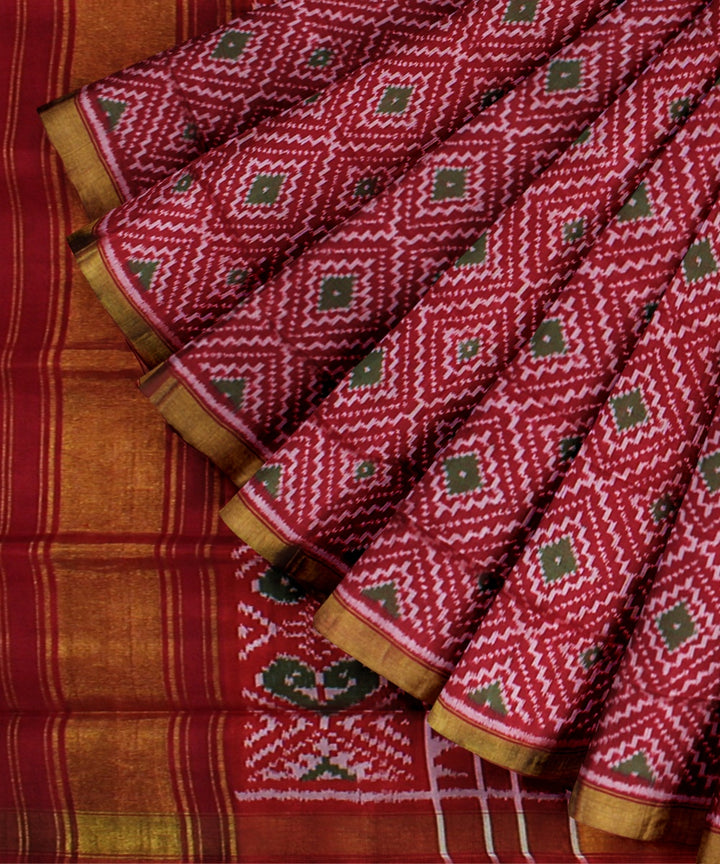 Maroon red silk handwoven patola saree