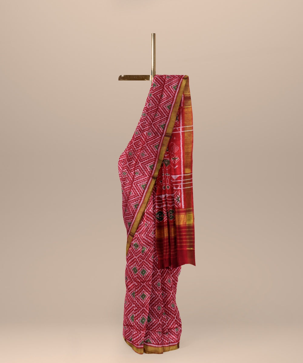 Maroon red silk handwoven patola saree