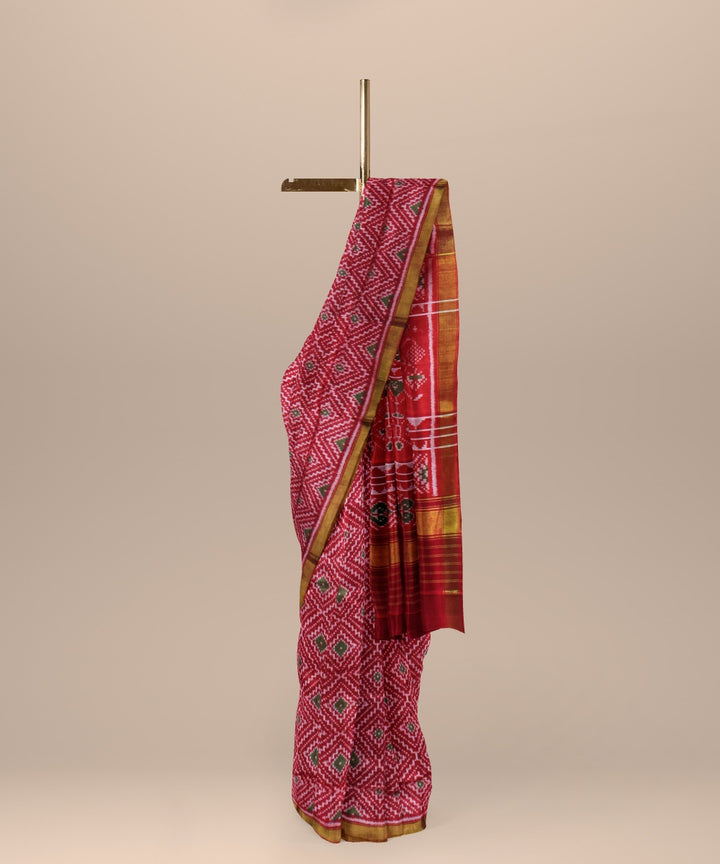 Maroon red silk handwoven patola saree