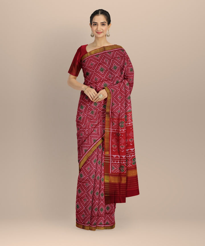 Maroon red silk handwoven patola saree