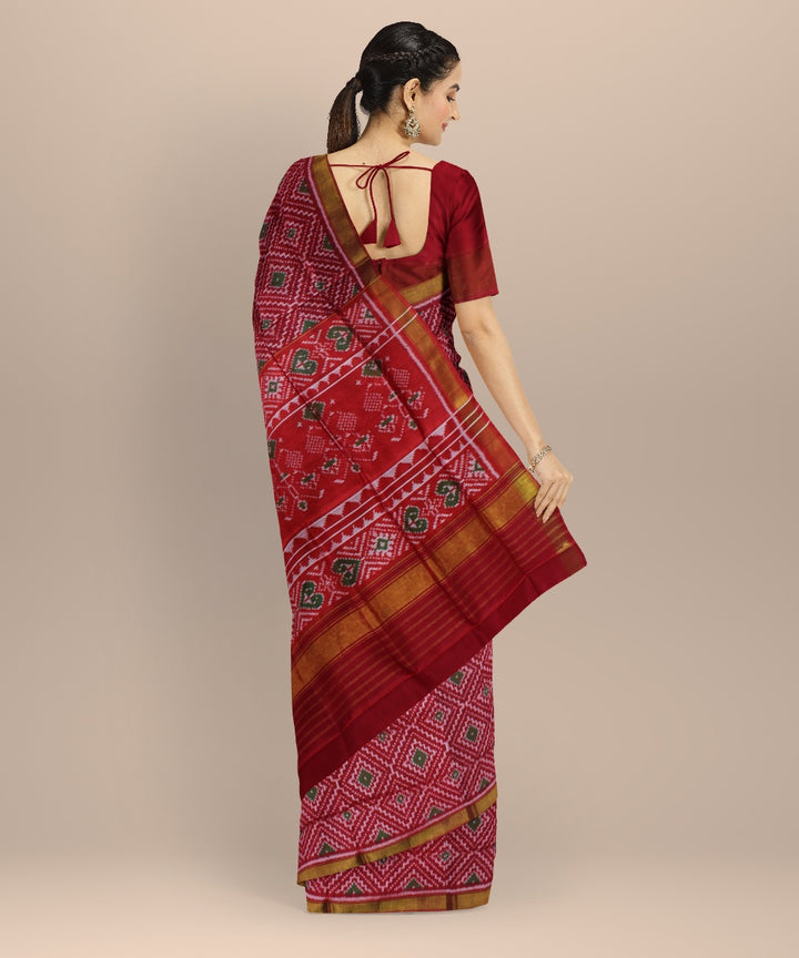 Maroon red silk handwoven patola saree