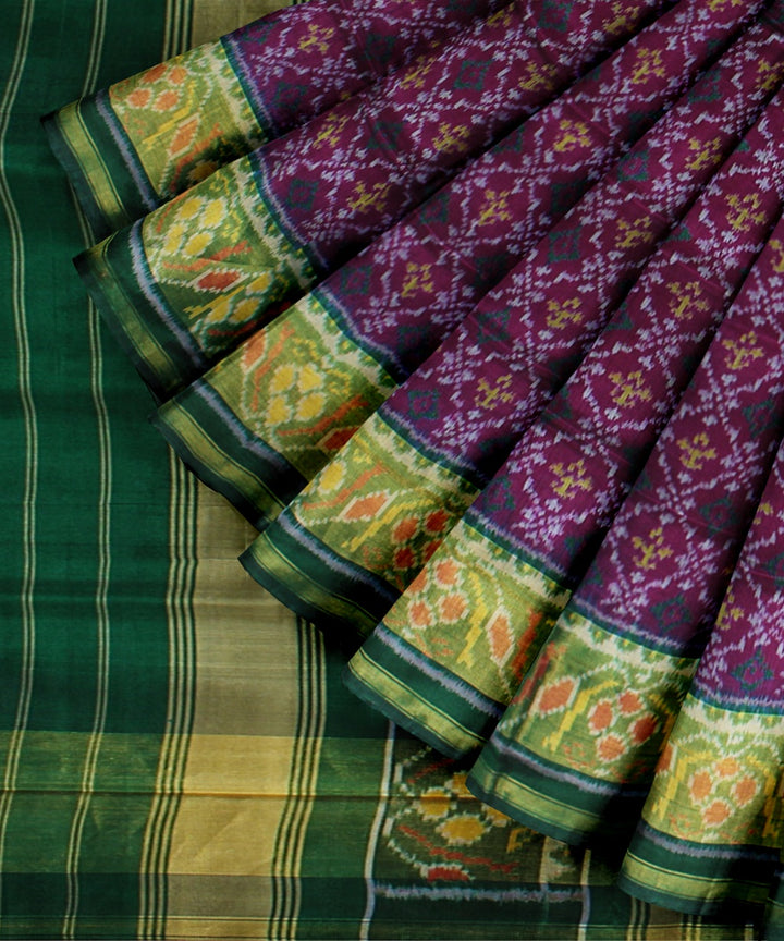 Purple green silk handwoven patola saree