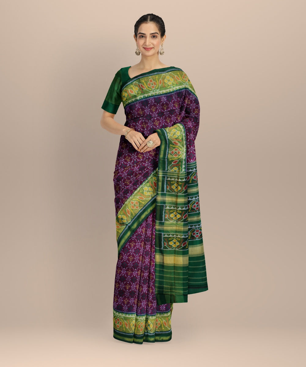 Purple green silk handwoven patola saree