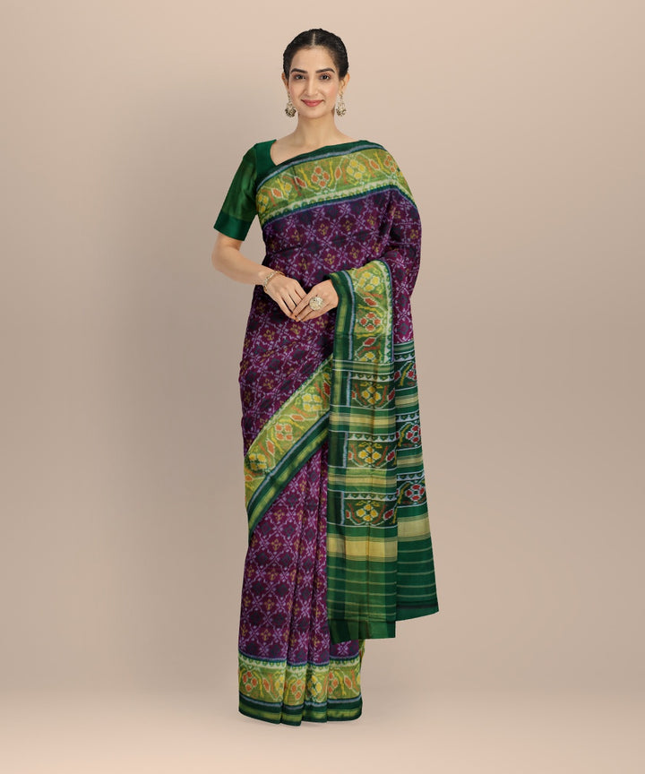 Purple green silk handwoven patola saree
