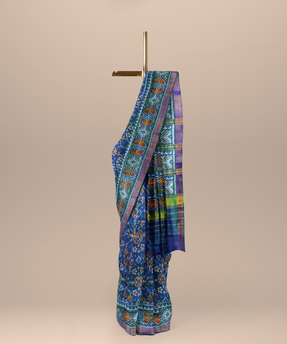 Cyan blue green silk handwoven patola saree