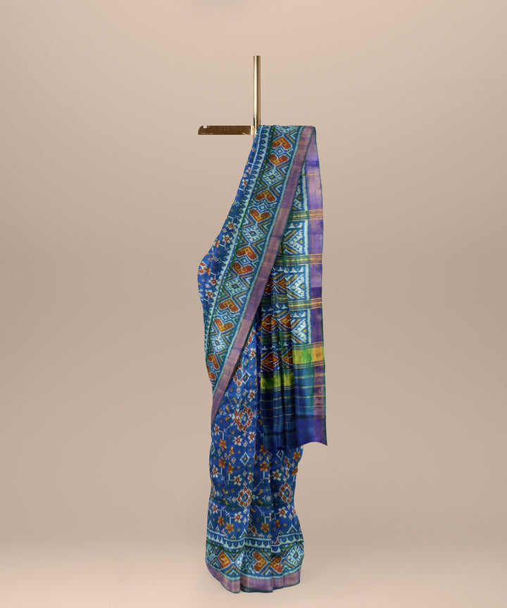 Cyan blue green silk handwoven patola saree