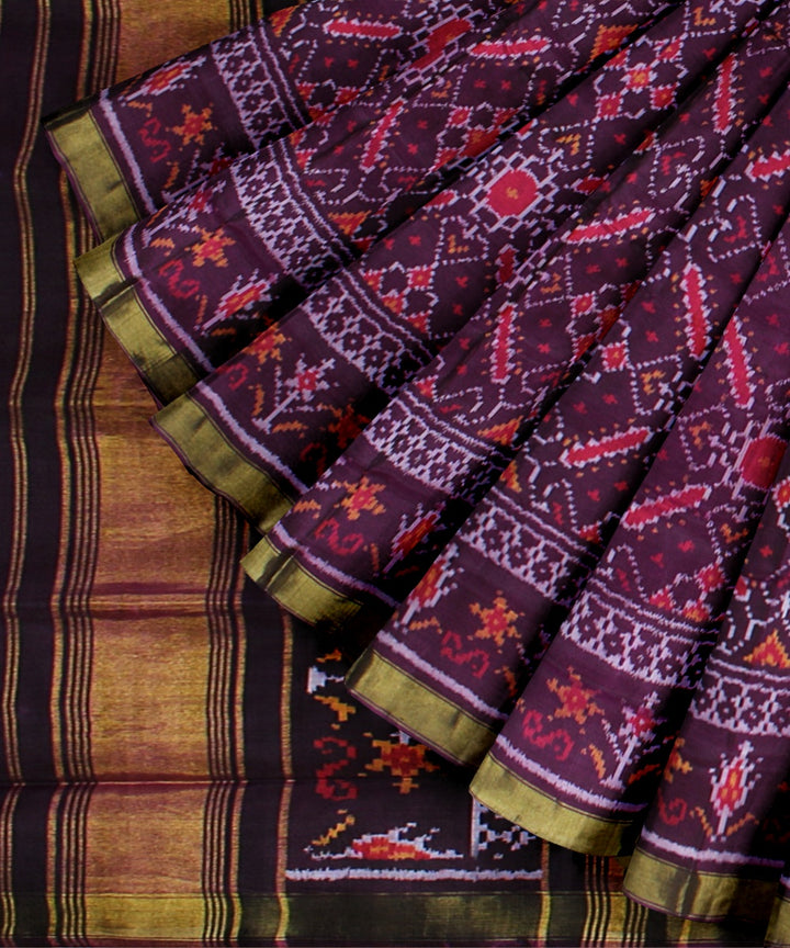 Maroon purple silk handwoven patola saree