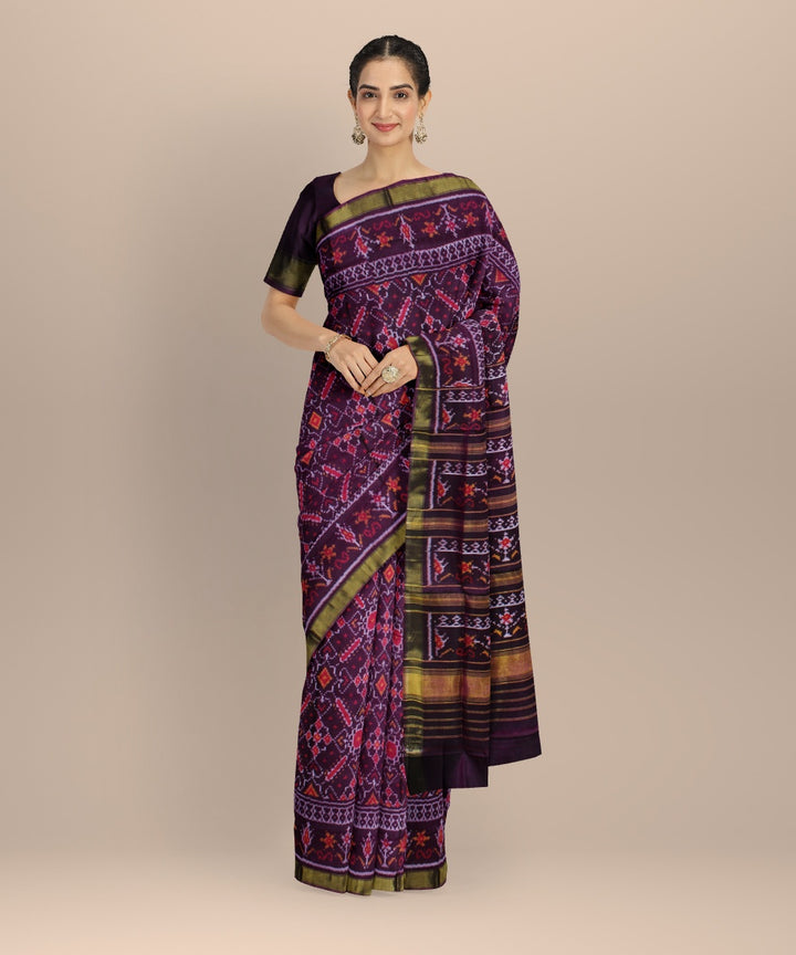 Maroon purple silk handwoven patola saree