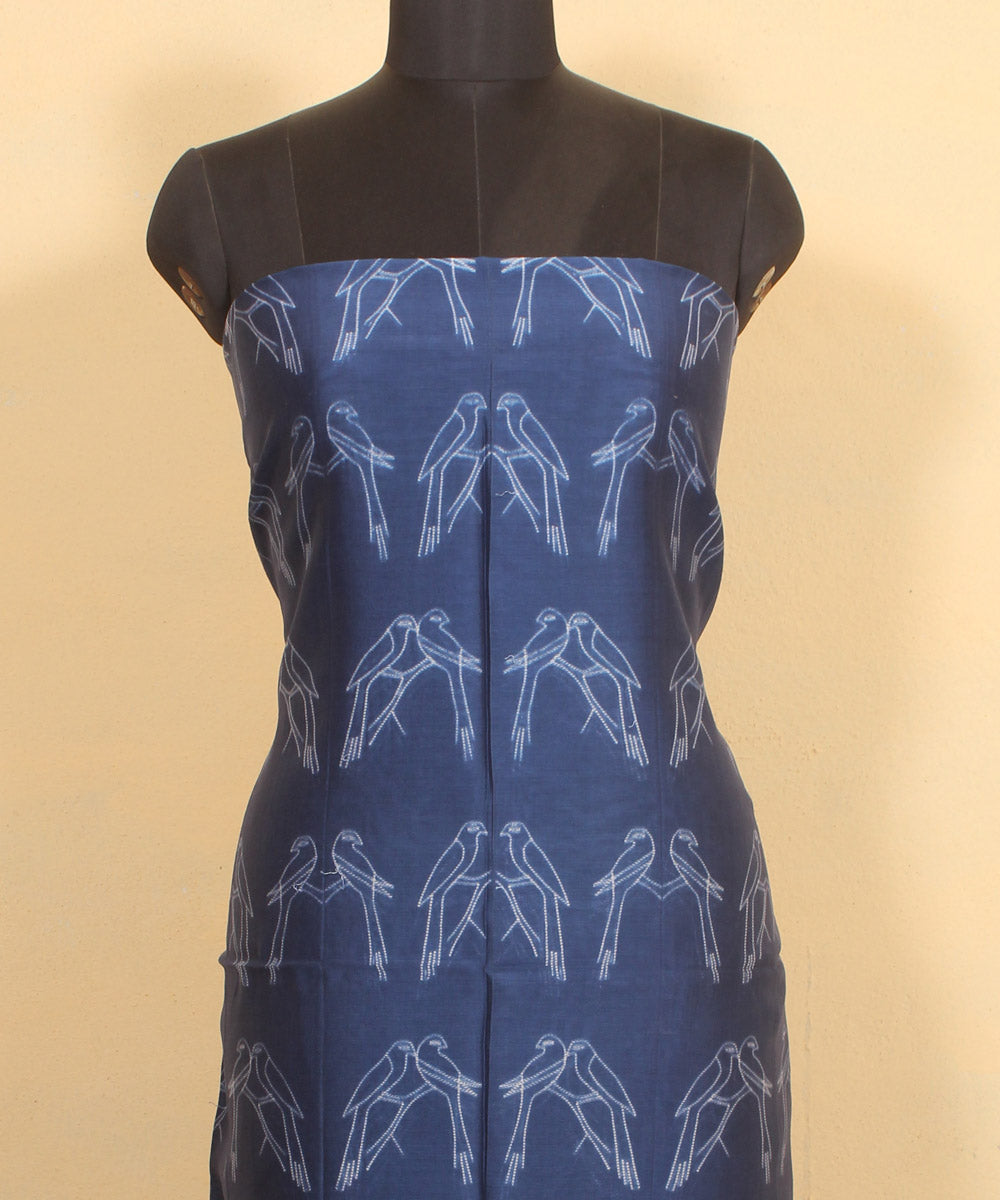 Navy blue handwoven shibori cotton silk kurta material