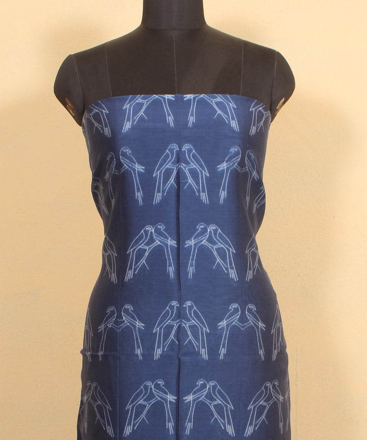 Navy blue handwoven shibori cotton silk kurta material