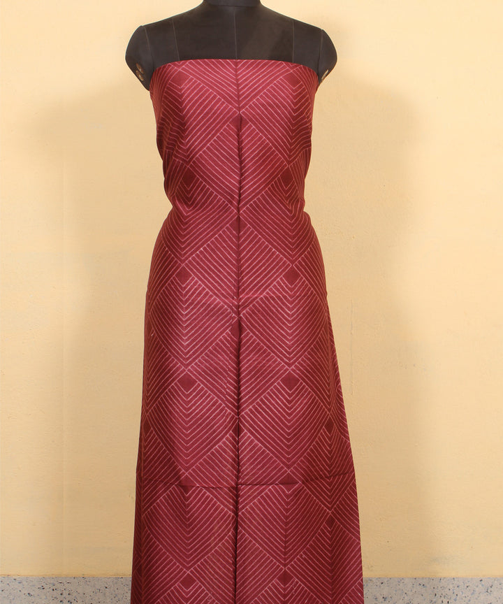 Maroon handwoven cotton silk shibori kurta material
