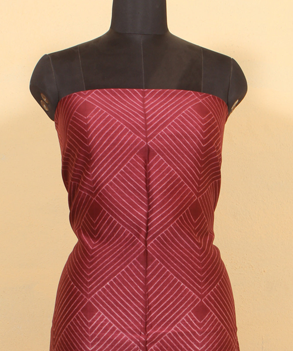 Maroon handwoven cotton silk shibori kurta material