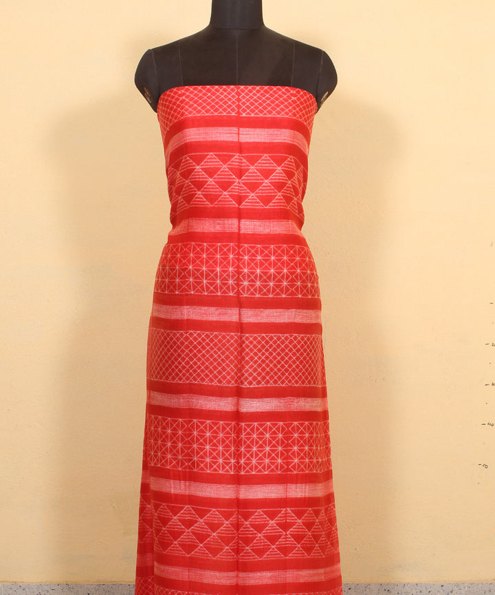Orange cotton silk handwoven shibori kurta material