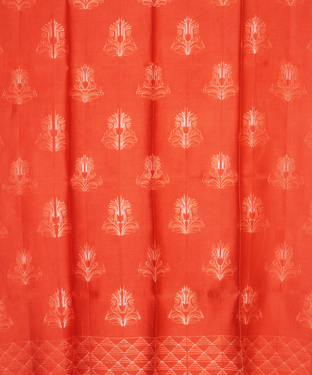 Orange handwoven cotton silk shibori kurta material