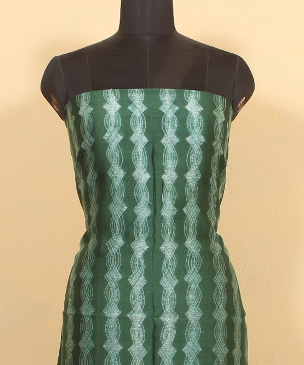 Dark green cotton silk handwoven shibori kurta material