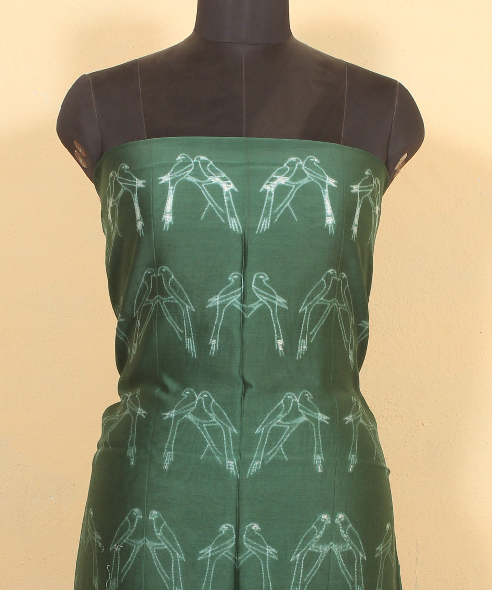 Dark green handwoven cotton silk shibori kurta material