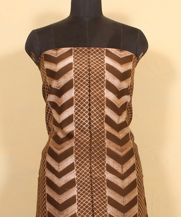 Brown handwoven cotton silk shibori kurta material