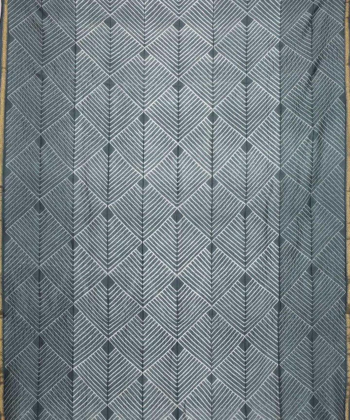 Grey shibori hand printed chanderi cotton silk saree