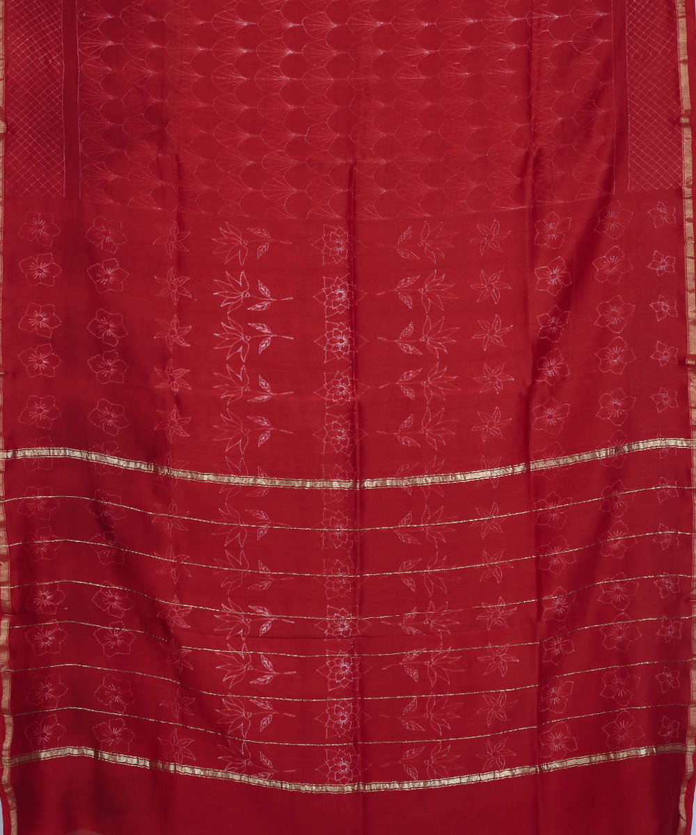 Maroon shibori chanderi cotton silk saree