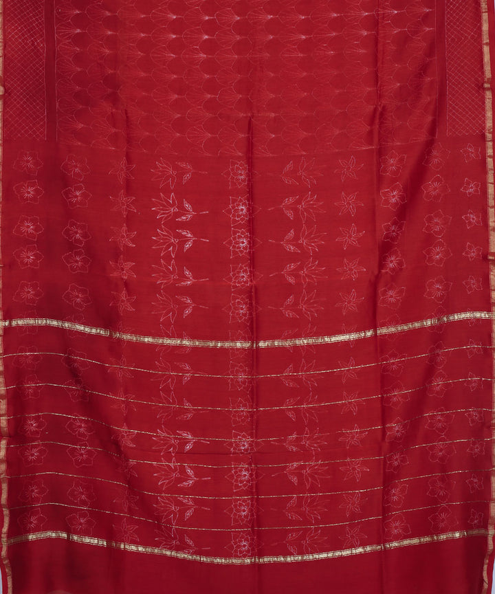 Maroon shibori chanderi cotton silk saree