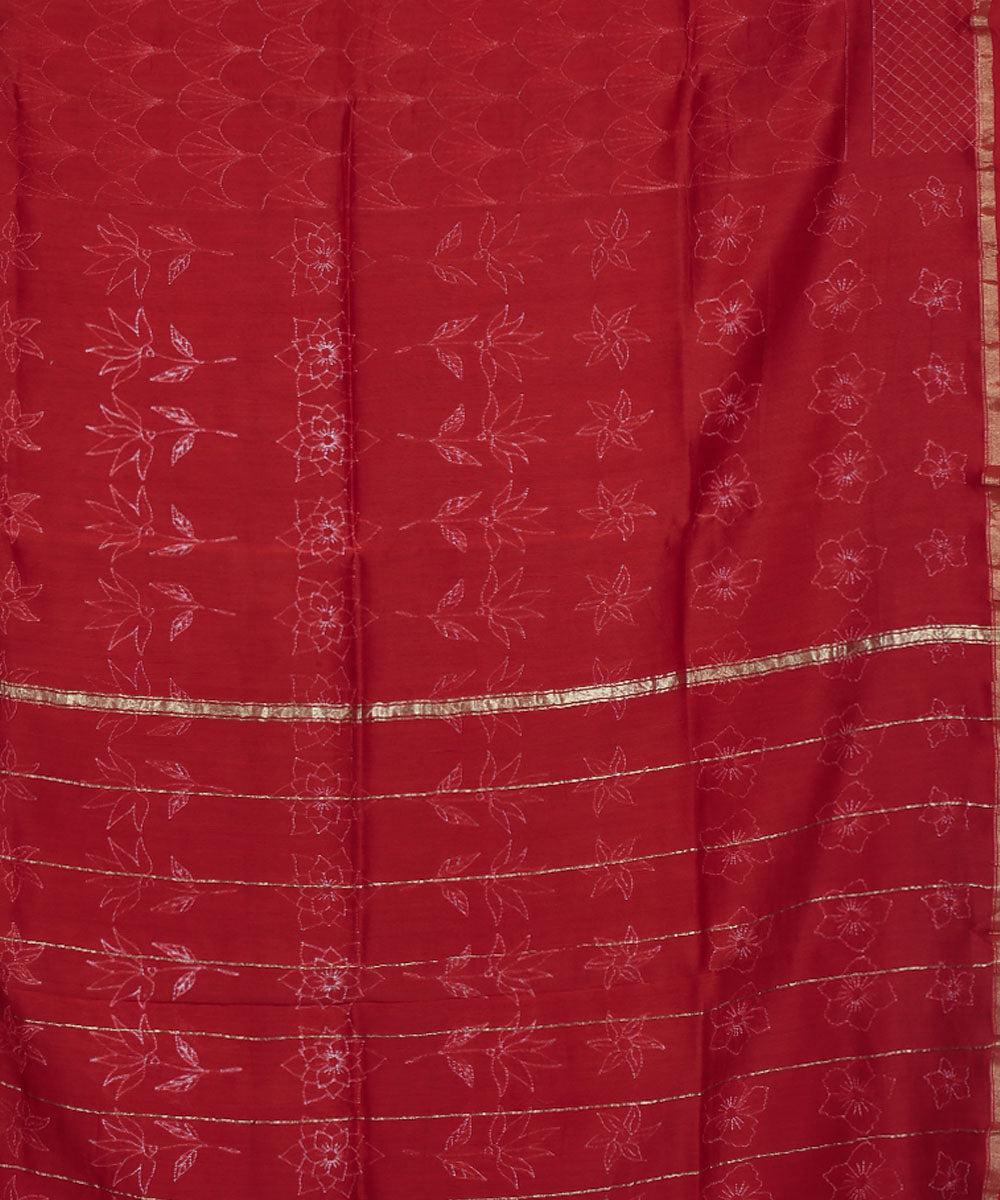 Maroon shibori chanderi cotton silk saree