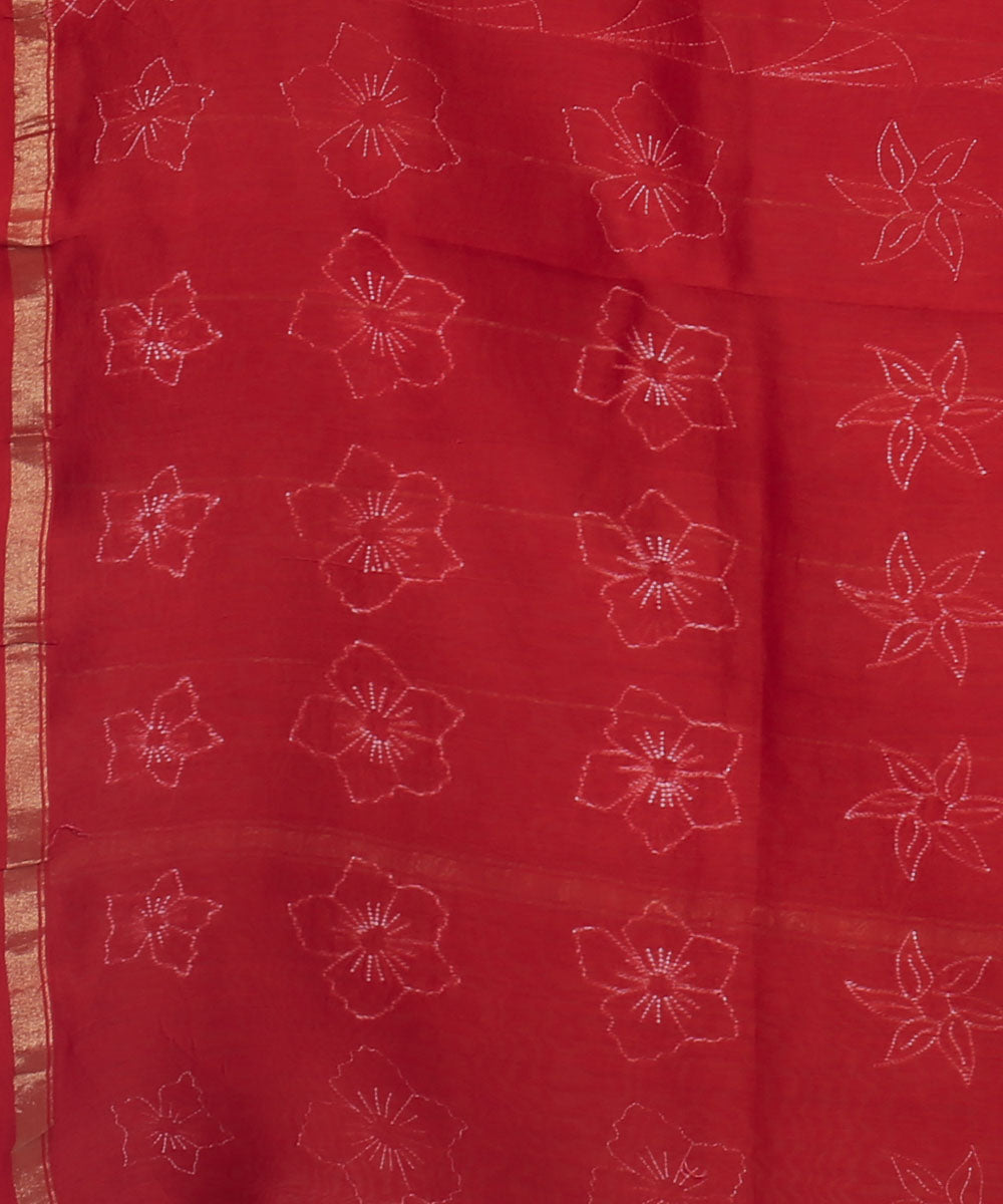 Maroon shibori chanderi cotton silk saree