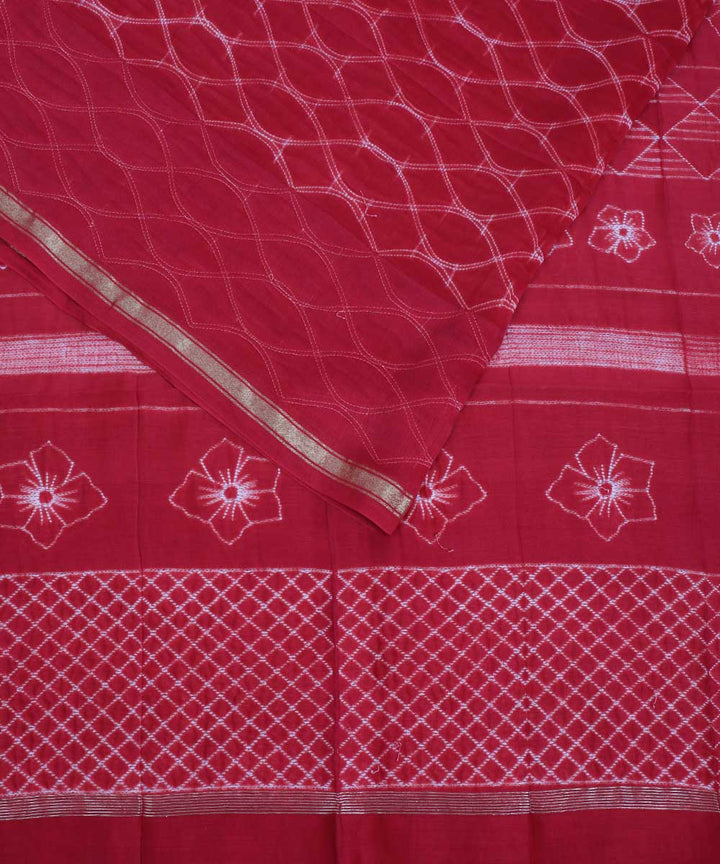 Maroon hand printed shibori chanderi cotton silk saree