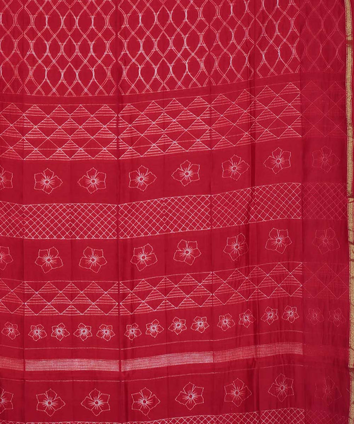 Maroon hand printed shibori chanderi cotton silk saree