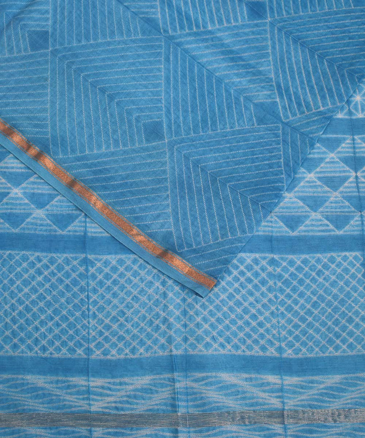 Sky blue shibori hand printed chanderi cotton silk saree