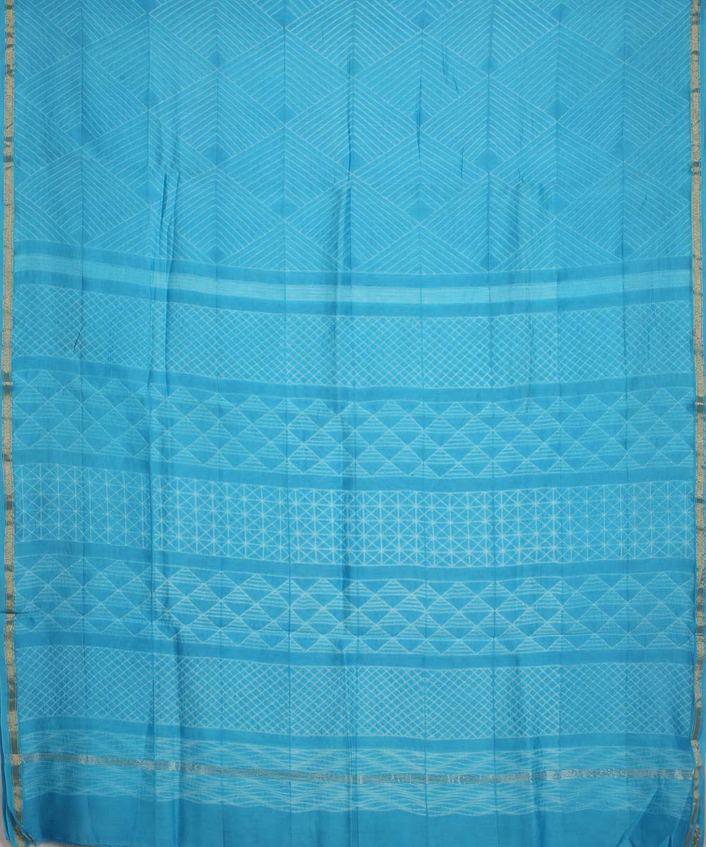 Sky blue shibori hand printed chanderi cotton silk saree