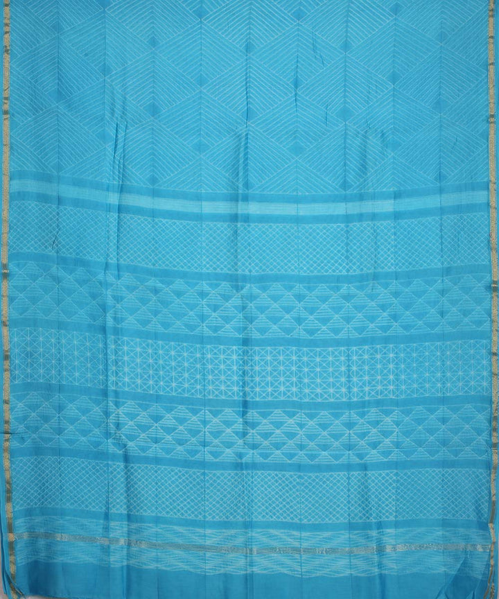 Sky blue shibori hand printed chanderi cotton silk saree