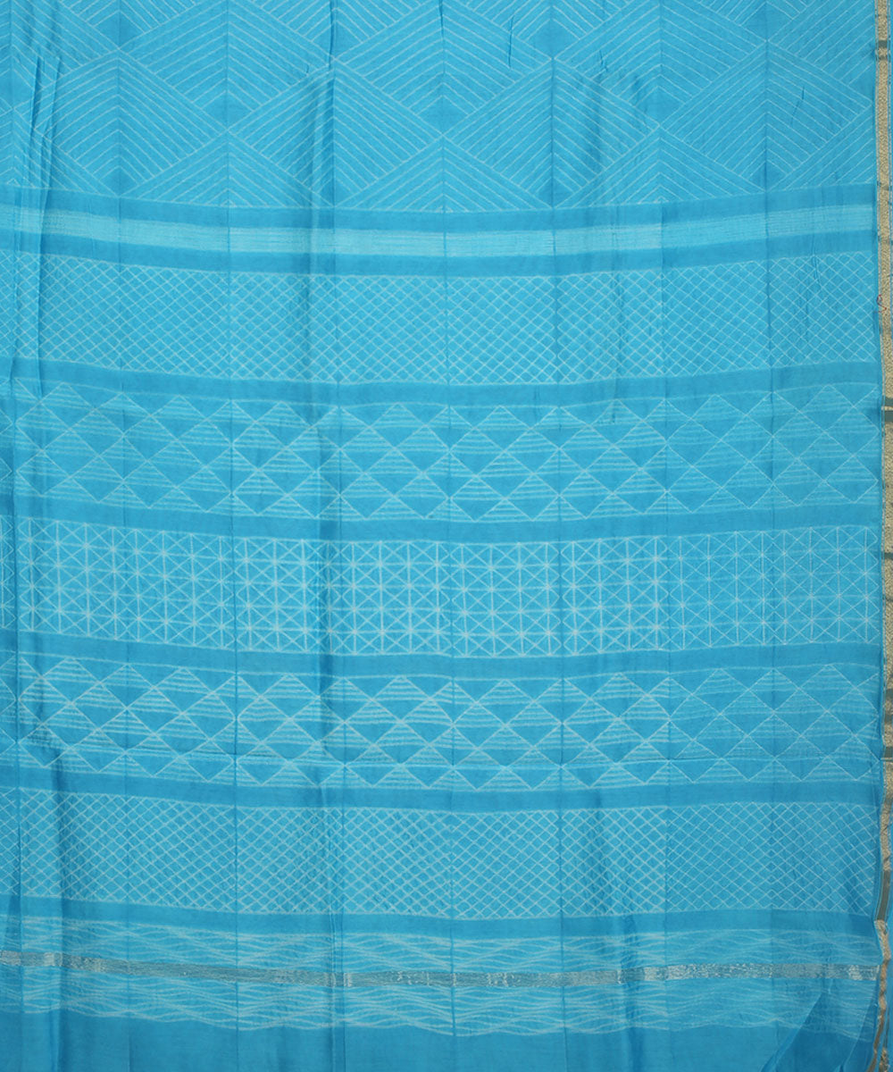 Sky blue shibori hand printed chanderi cotton silk saree