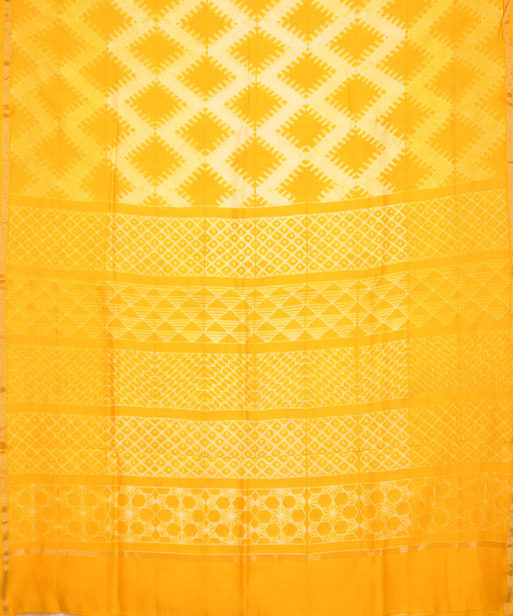 Yellow shibori hand printed chanderi cotton silk saree