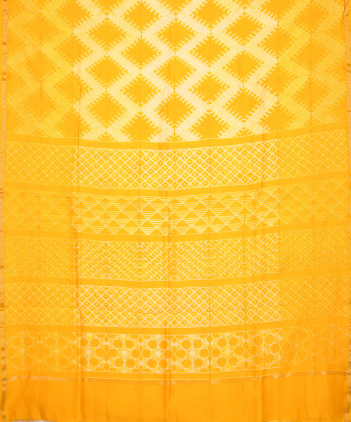 Yellow shibori hand printed chanderi cotton silk saree