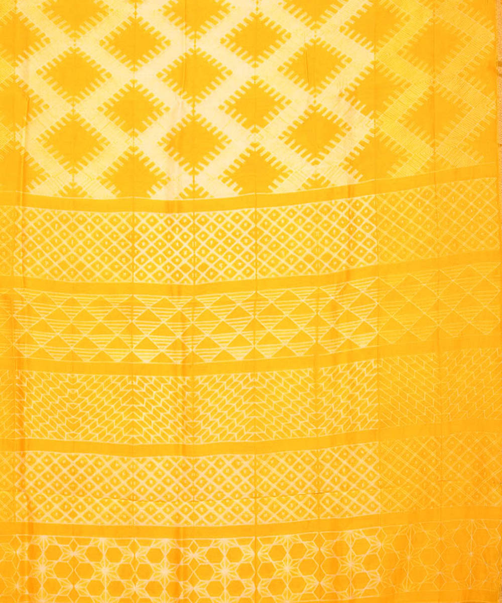 Yellow shibori hand printed chanderi cotton silk saree