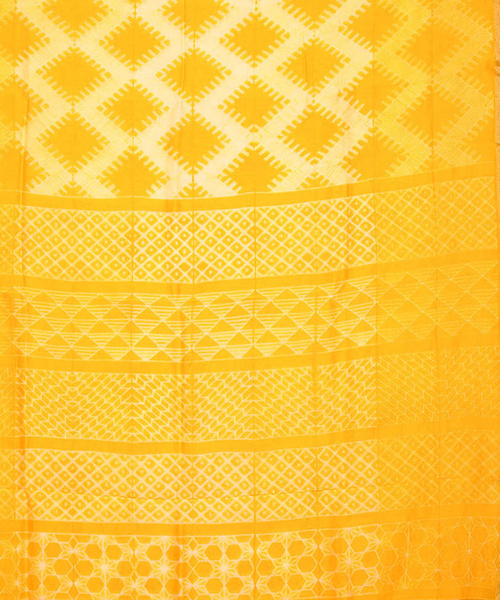 Yellow shibori hand printed chanderi cotton silk saree