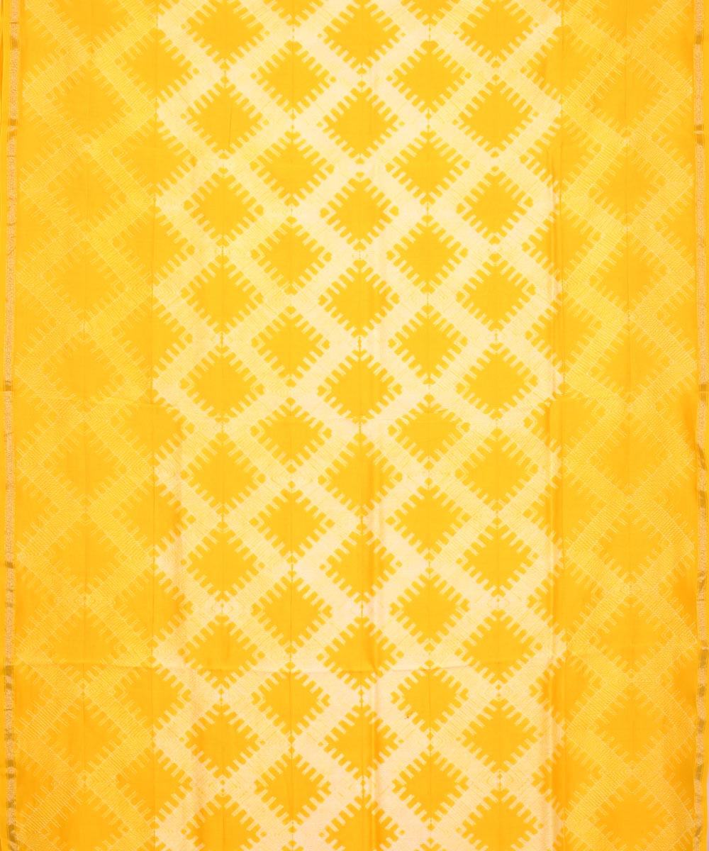 Yellow shibori hand printed chanderi cotton silk saree