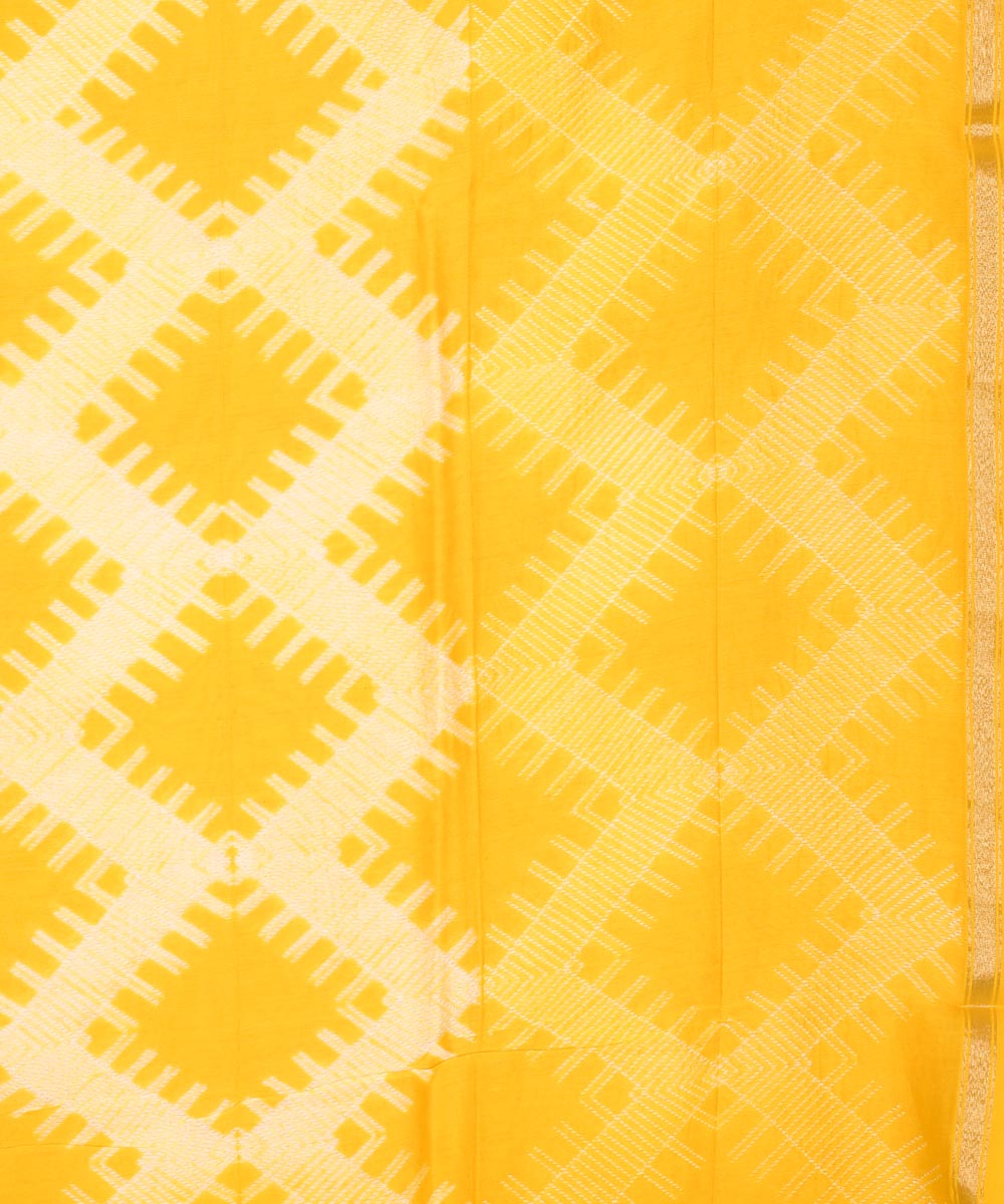 Yellow shibori hand printed chanderi cotton silk saree