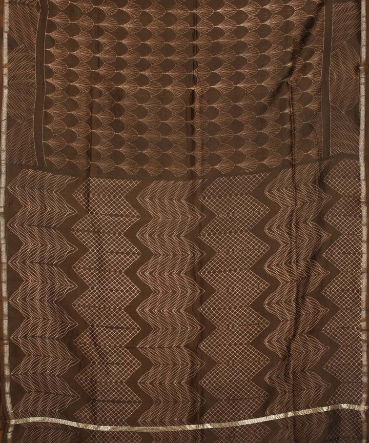 Brown shibori hand printed chanderi cotton silk saree