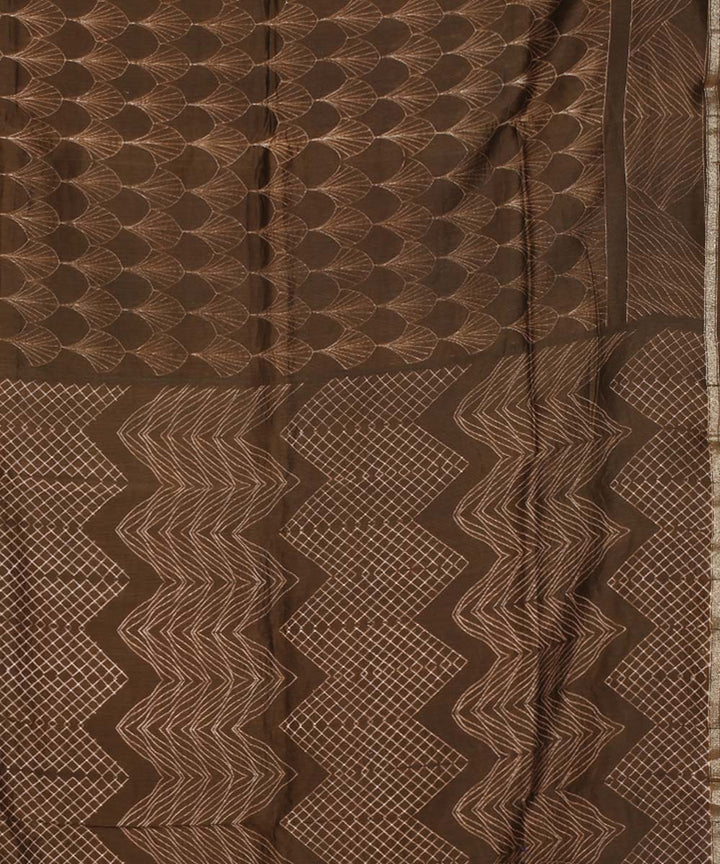 Brown shibori hand printed chanderi cotton silk saree