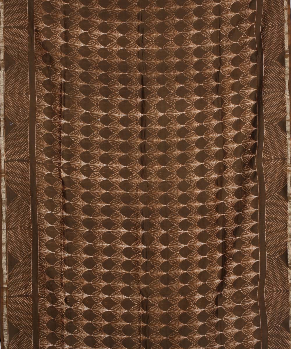 Brown shibori hand printed chanderi cotton silk saree