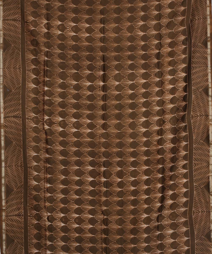 Brown shibori hand printed chanderi cotton silk saree