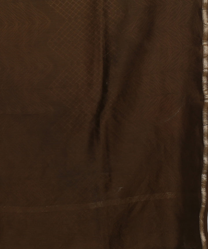 Brown shibori hand printed chanderi cotton silk saree