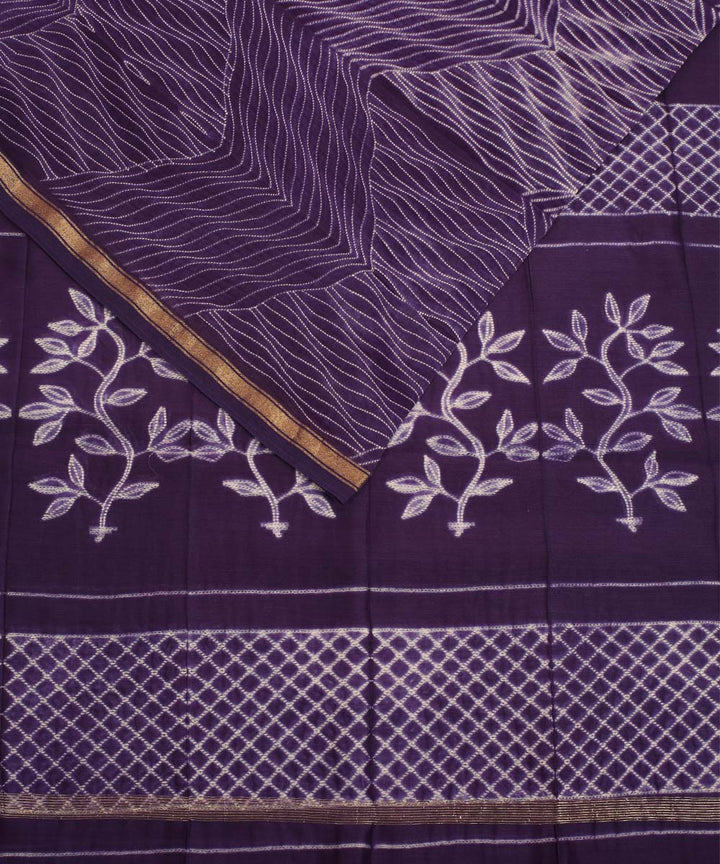 Violet hand printed shibori chanderi cotton silk saree