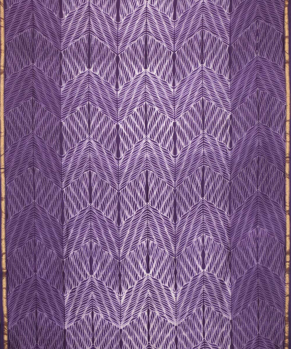 Violet hand printed shibori chanderi cotton silk saree