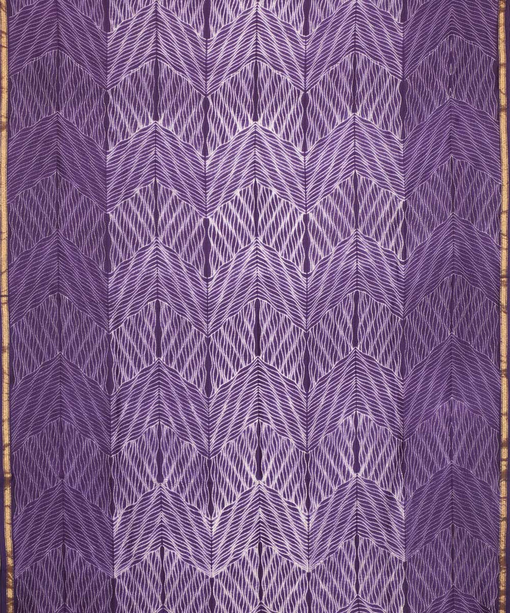 Violet hand printed shibori chanderi cotton silk saree