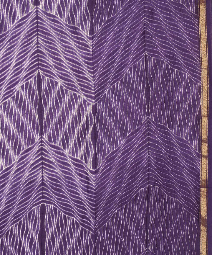 Violet hand printed shibori chanderi cotton silk saree