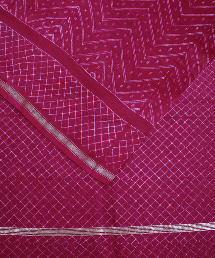 Maroon cotton silk hand printed shibori chanderi saree