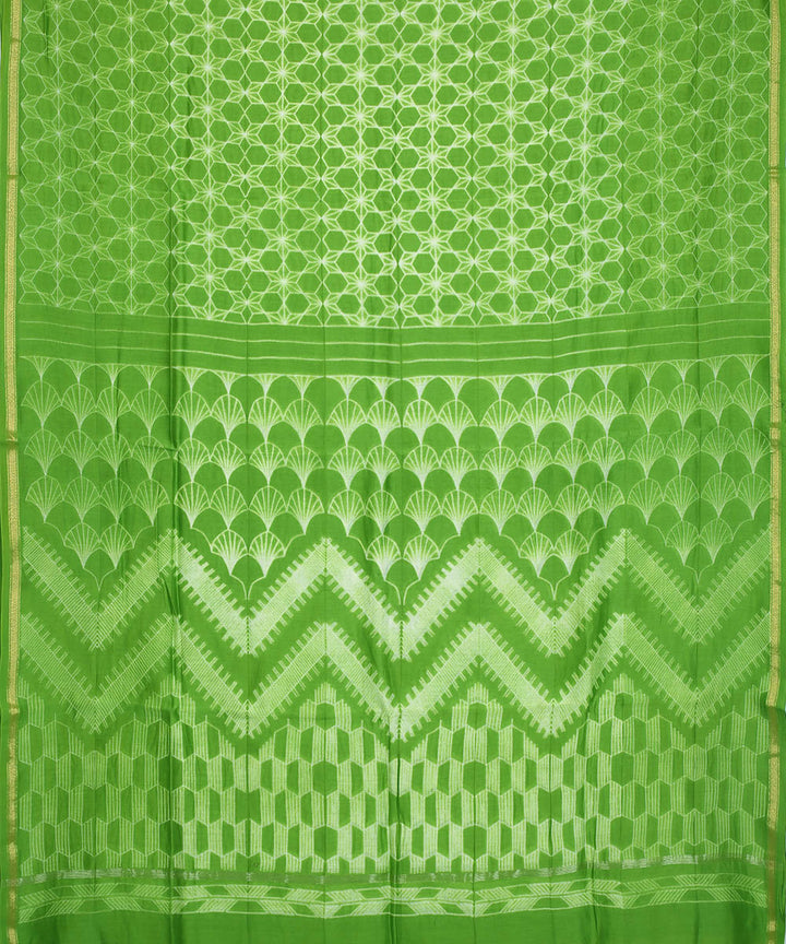 Light green shibori hand printed chanderi cotton silk saree